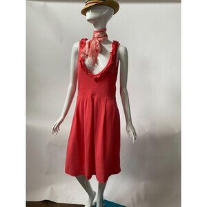 J. Crew Womens Coral Cotton Sleeveless Ruffled V-Neck Dress Size 8